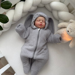 Bunny Hooded Baby Romper - Gray